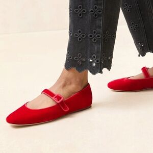 Loeffler Randall Ginger Red Velvet Mary Jane Flats - NWT, Size 9